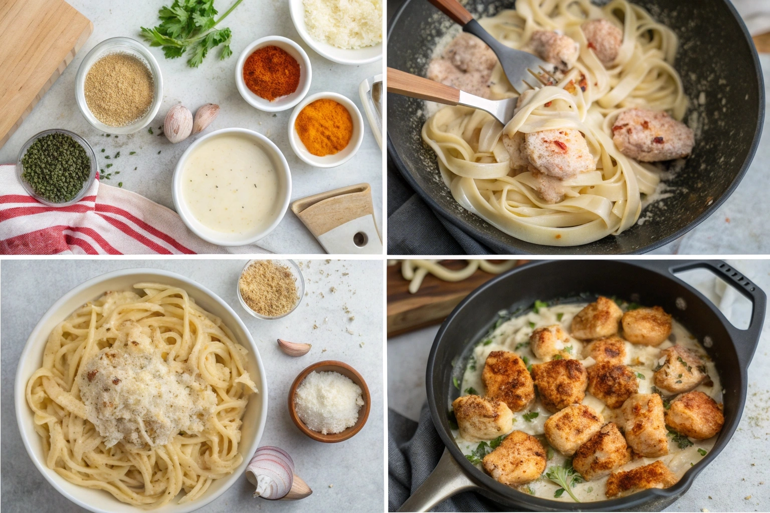 Cajun Chicken Bites with a Creamy Cheesy Fettuccine Alfredo