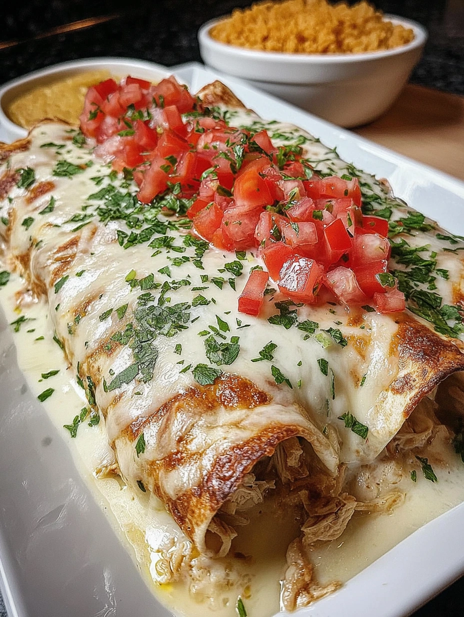 Creamy White Chicken Enchiladas with Queso Sauce