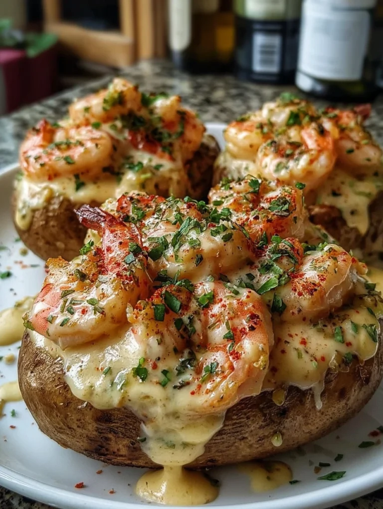 Creamy Garlic Butter Shrimp Stuffed Baked Potatoes