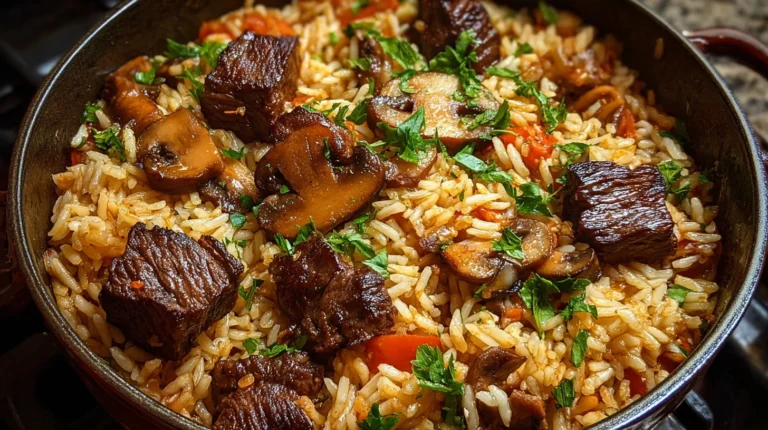 One-Pot Beef and Mushroom Rice Pilaf