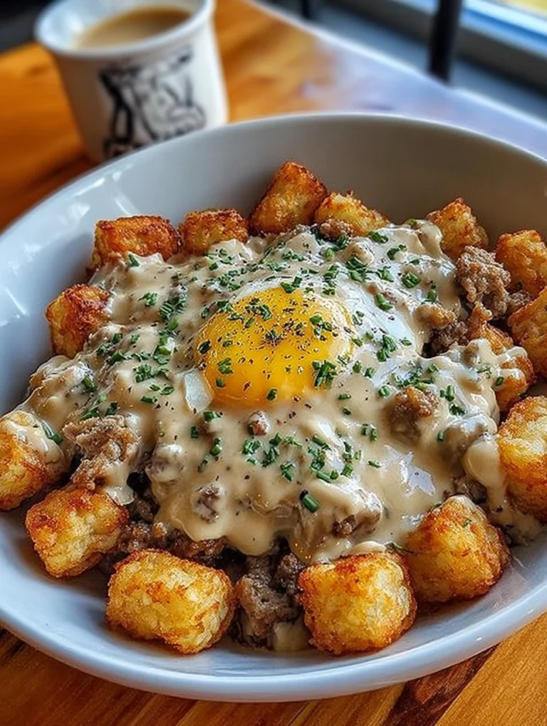 Loaded Tater Tot Breakfast Bowl with Sausage Gravy