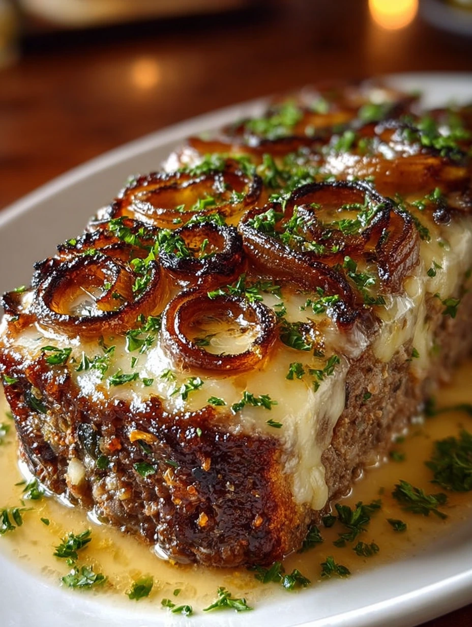 French Onion Cheese-Stuffed Meatloaf