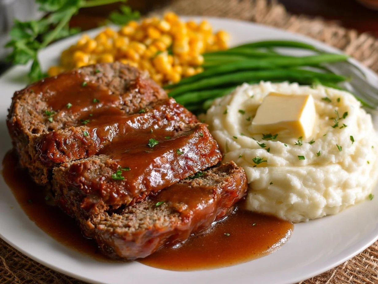 Classic Homestyle Meatloaf with Brown Gravy