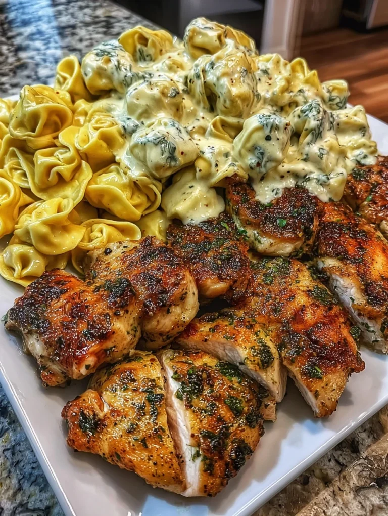 Herb-Crusted Chicken with Creamy Alfredo Tortellini