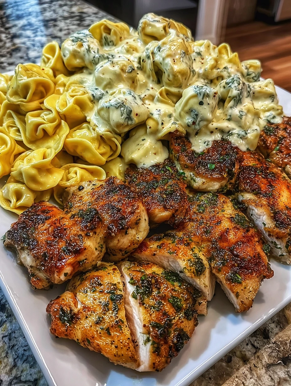 Herb-Crusted Chicken with Creamy Alfredo Tortellini