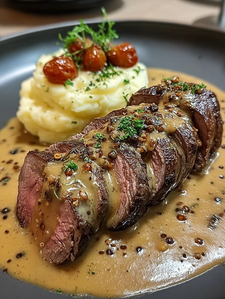 Seared Steak au Poivre Creamy Peppercorn Mashed Potatoes
