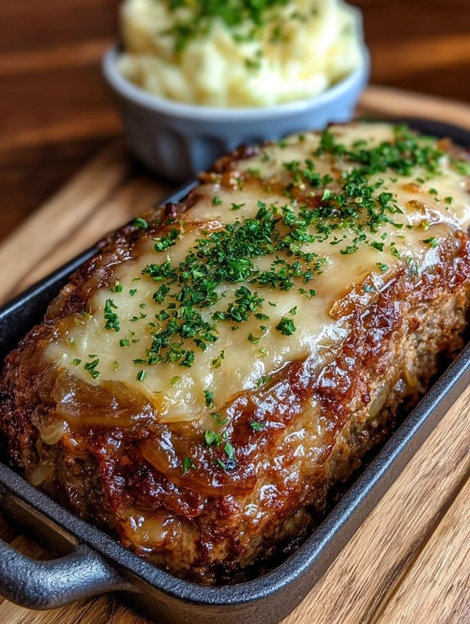 French Onion Meatloaf with Gruyère Cheese
