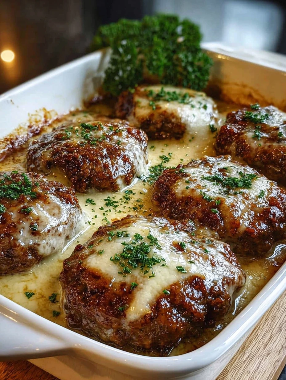 Cheesy Baked Salisbury Steak Patties