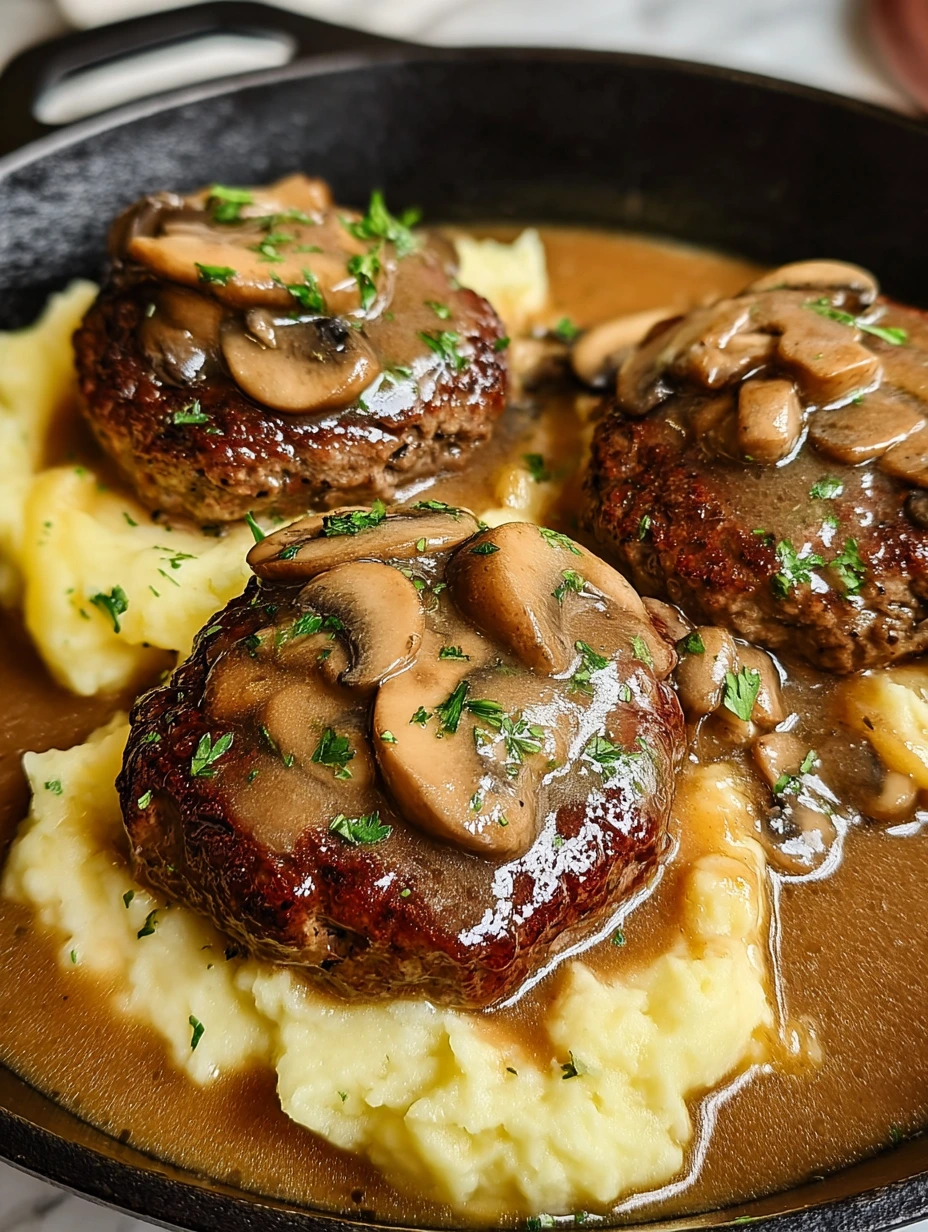 Hamburger Steaks with Mushroom Gravy & Mashed Potatoes