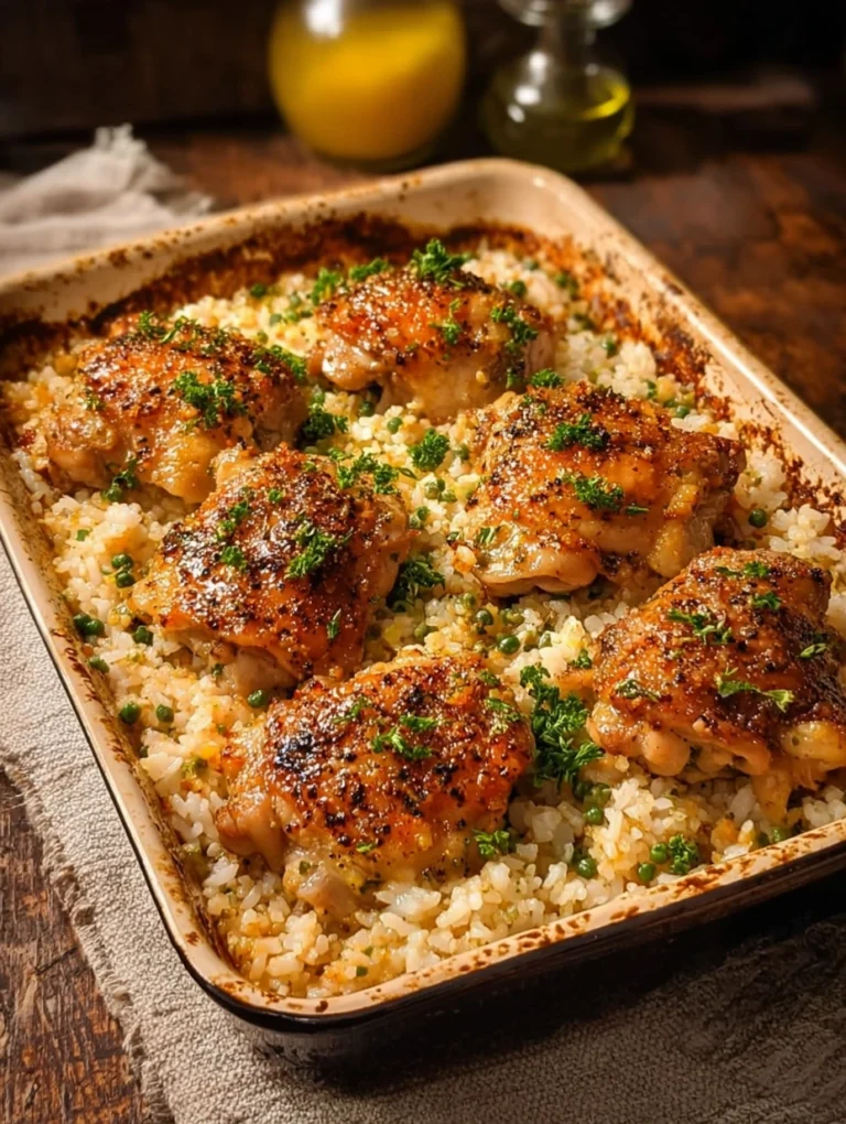 Garlic Butter Chicken Thighs with Rice Bake