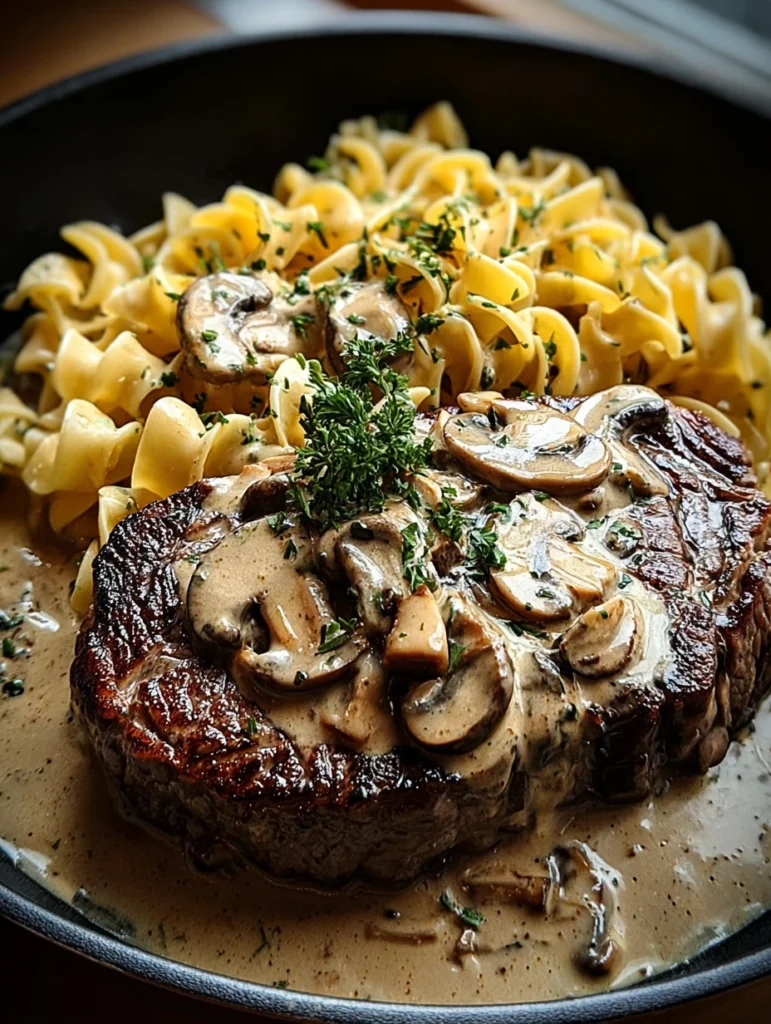 Creamy Mushroom Steak with Buttered Noodles