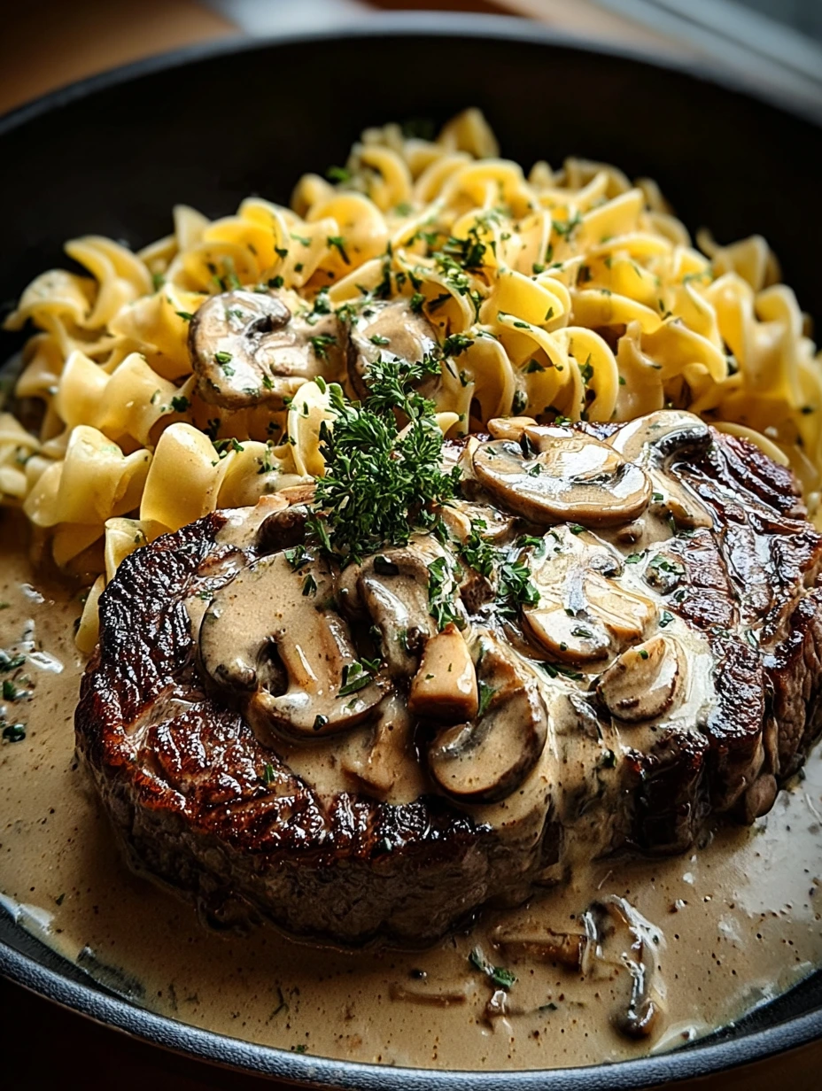Creamy Mushroom Steak with Buttered Noodles