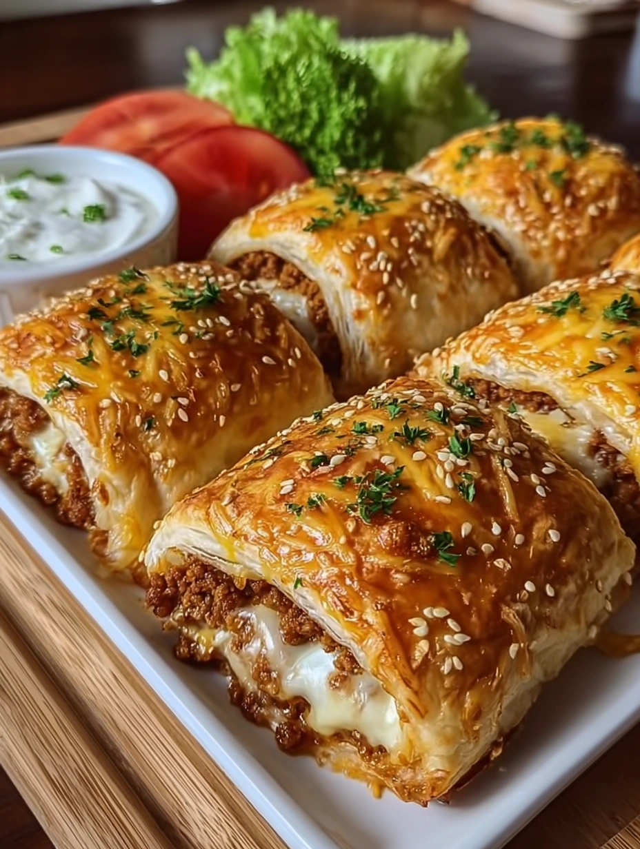 Cheesy Beef-Stuffed Puff Pastry Rolls