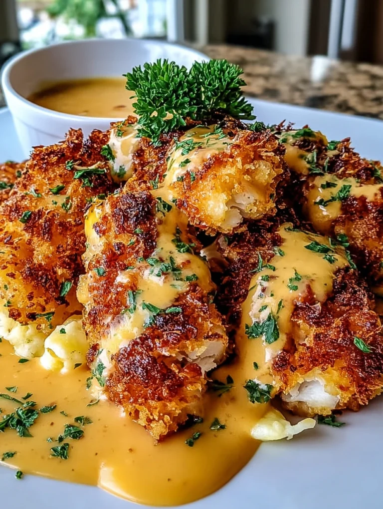Crispy Cheddar Chicken with Creamy Garlic Sauce