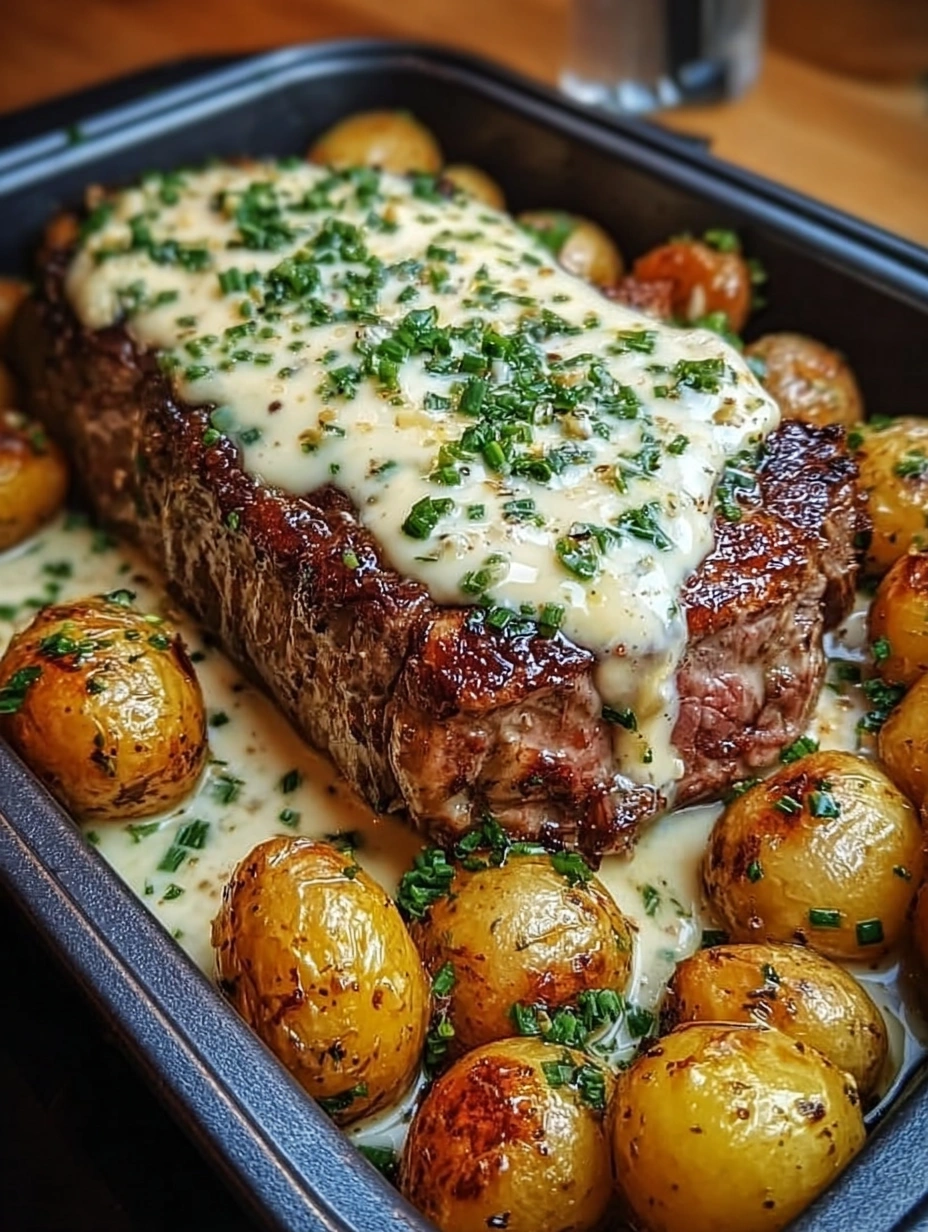 Creamy Garlic Butter Steak & Roasted Baby Potatoes
