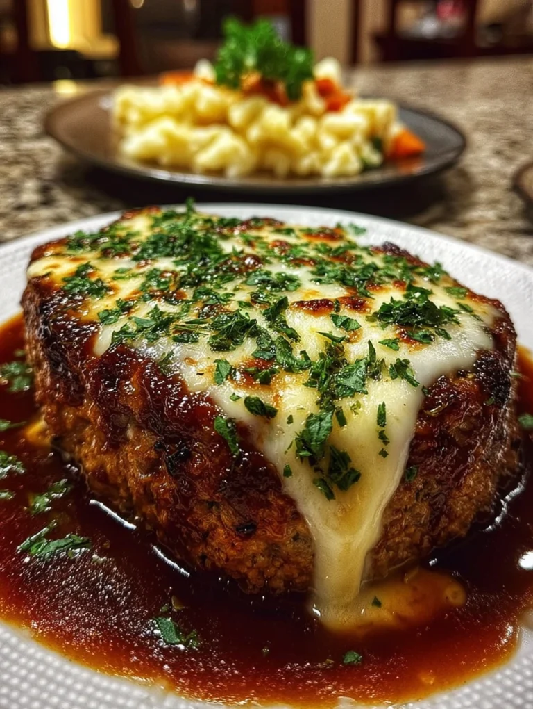 Cheesy Mozzarella-Stuffed Meatloaf with Savory Brown Gravy