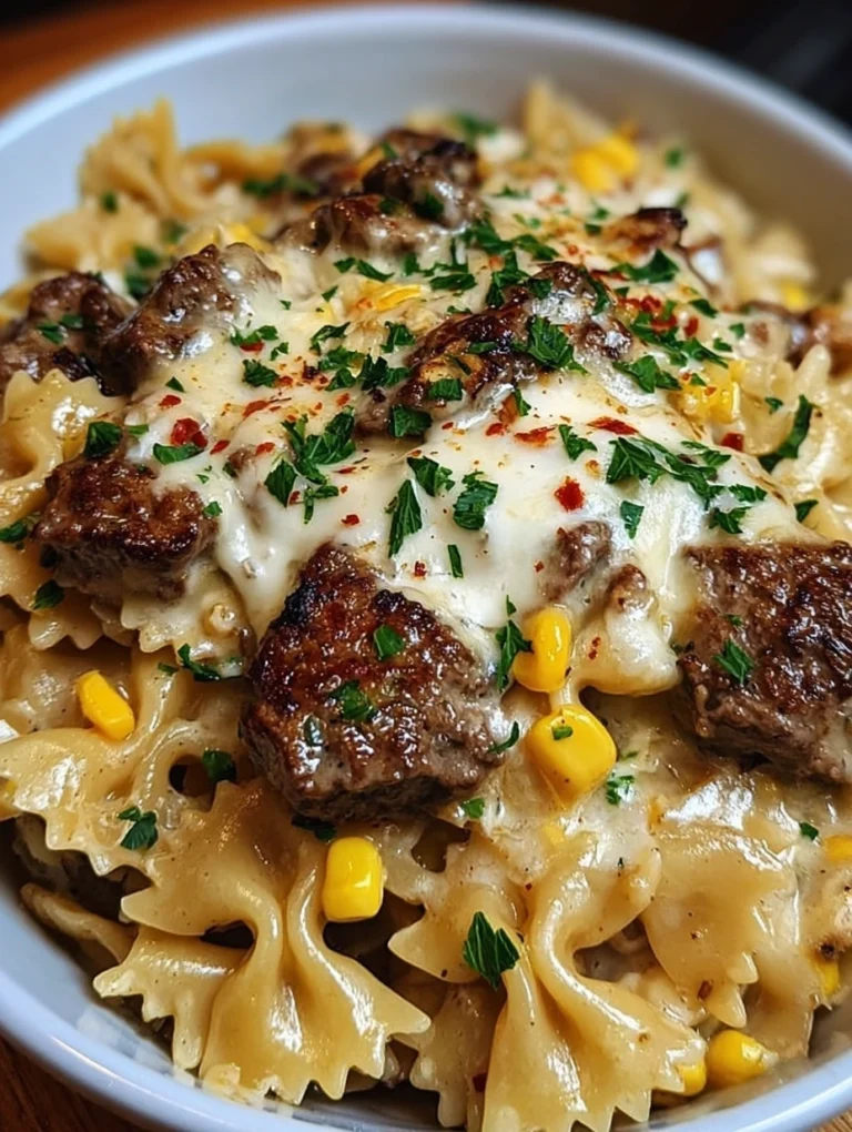 Cheesy Beef & Corn Bowtie Pasta Bake
