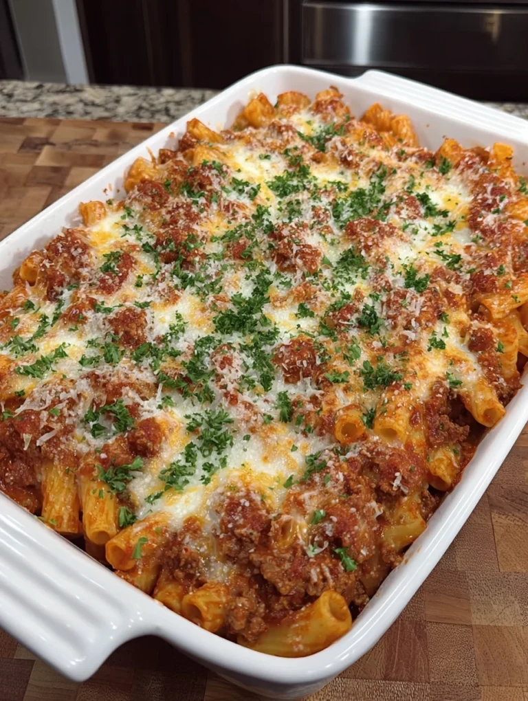 Cheesy Baked Beef Rigatoni Casserole