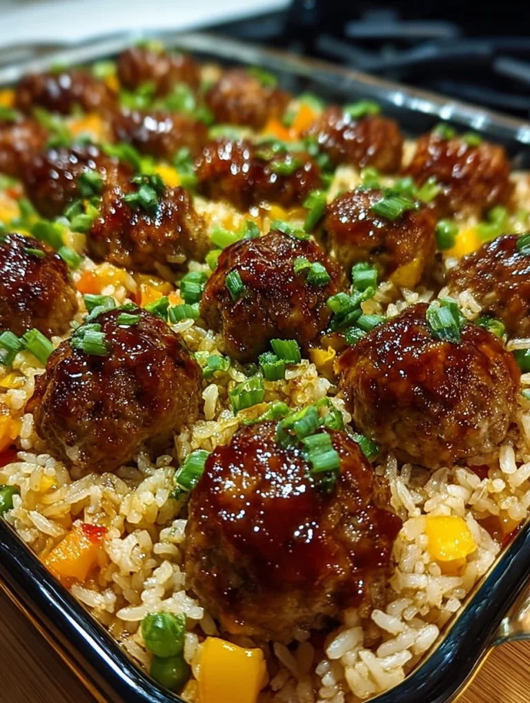 Honey Garlic Meatball Rice Bake