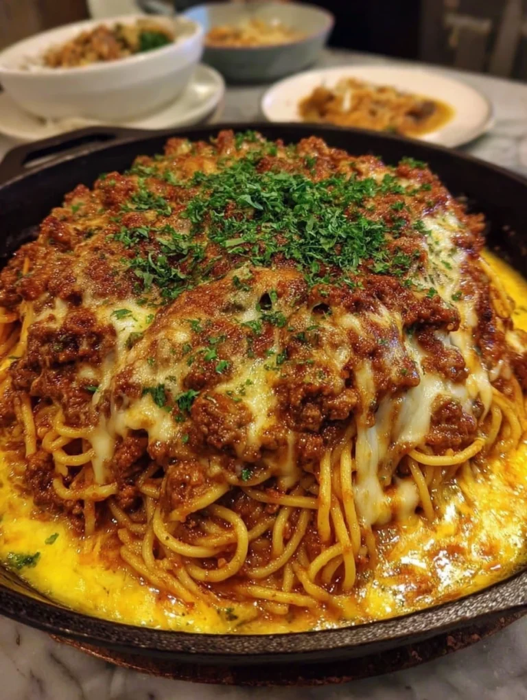Cheesy Baked Spaghetti with Meat Sauce