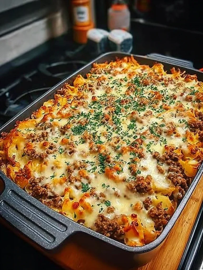 Cheesy Baked Beef & Potato Casserole