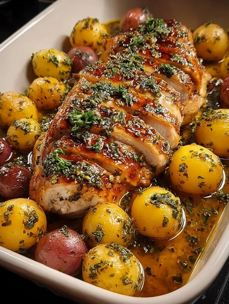 Honey Garlic Roasted Chicken with Baby Potatoes