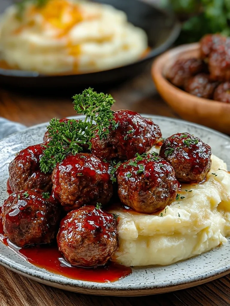 Glazed Beef Meatballs with Creamy Mashed Potatoes