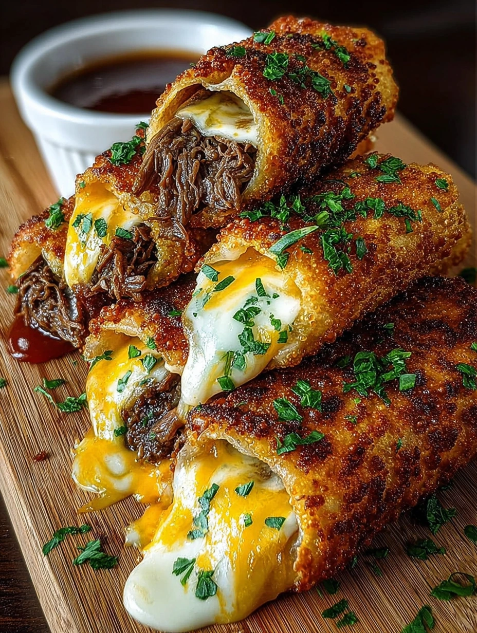 Crispy Cheesy Beef Egg Rolls