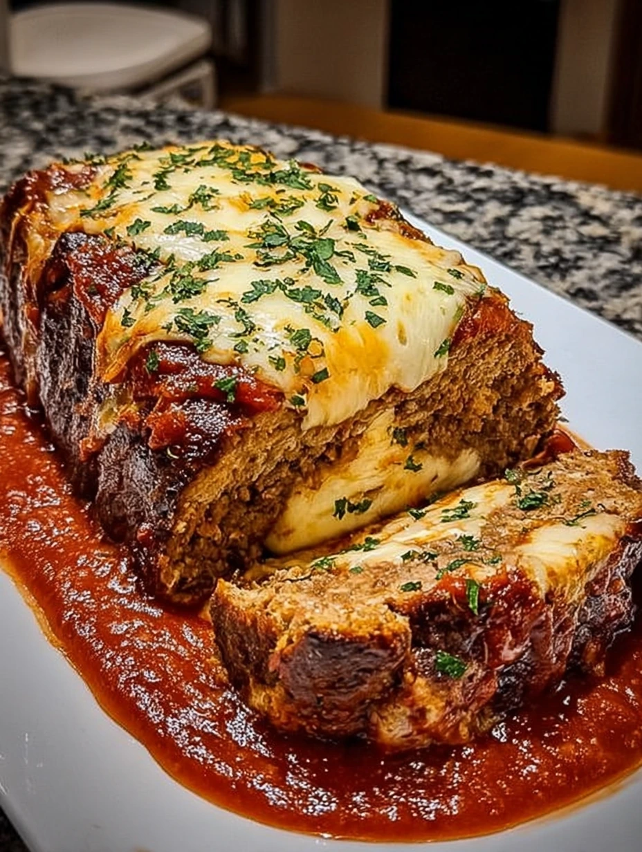Cheesy Stuffed Meatloaf with Marinara Sauce