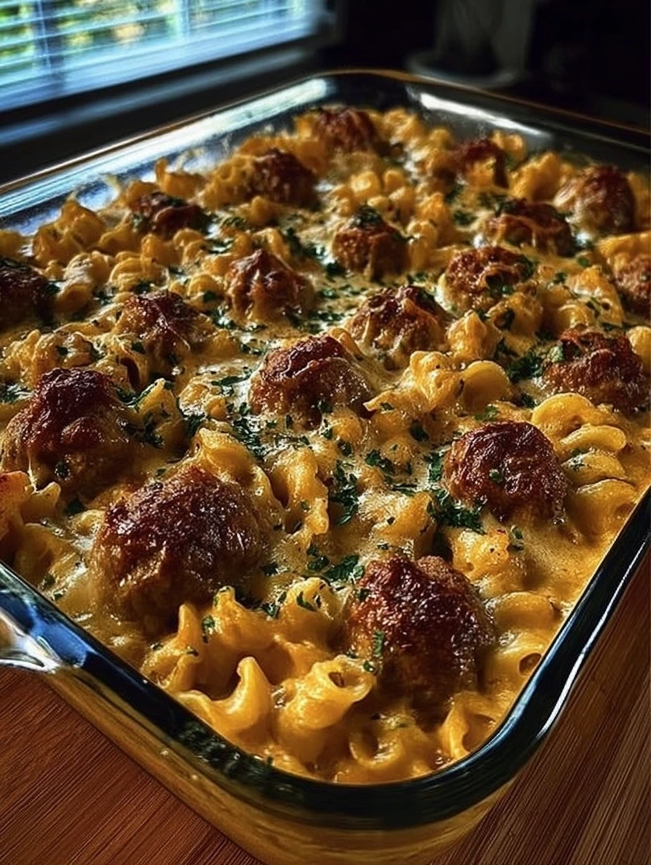 Creamy Cheesy Meatball Pasta Bake