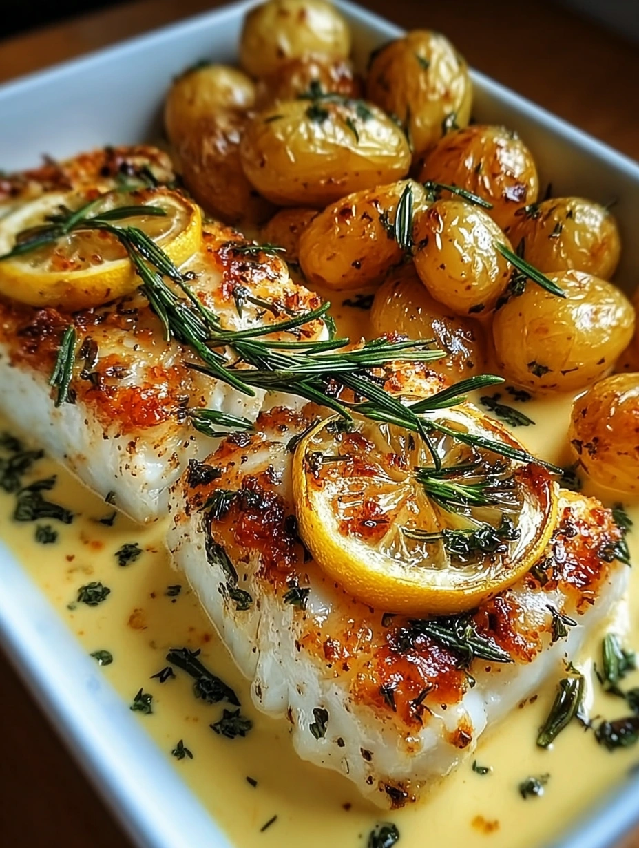 Lemon Rosemary Baked Cod with Baby Potatoes