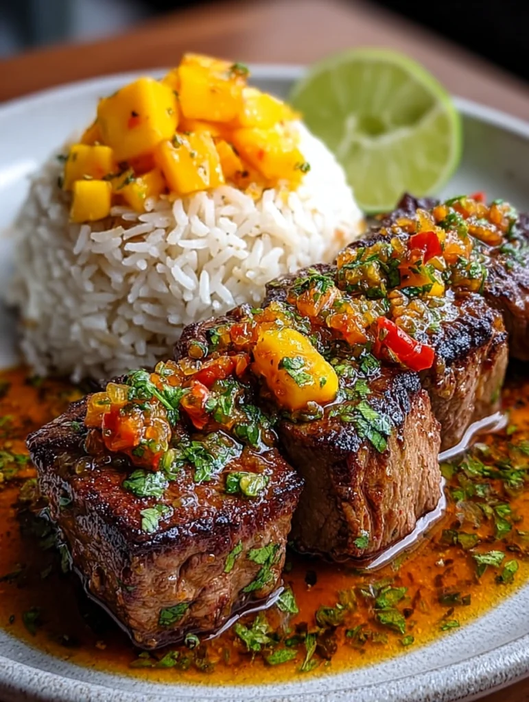 Zesty Garlic Steak Bites with Mango Rice