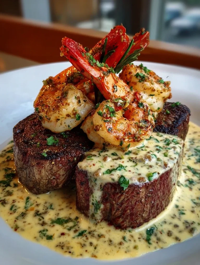 Filet Mignon with Shrimp & Creamy Garlic Herb Sauce