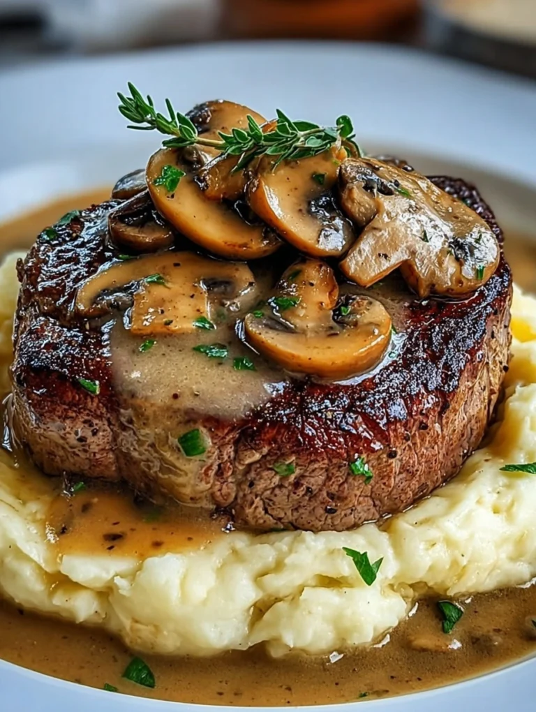 Steak with Creamy Mushroom Gravy & Mashed Potatoes