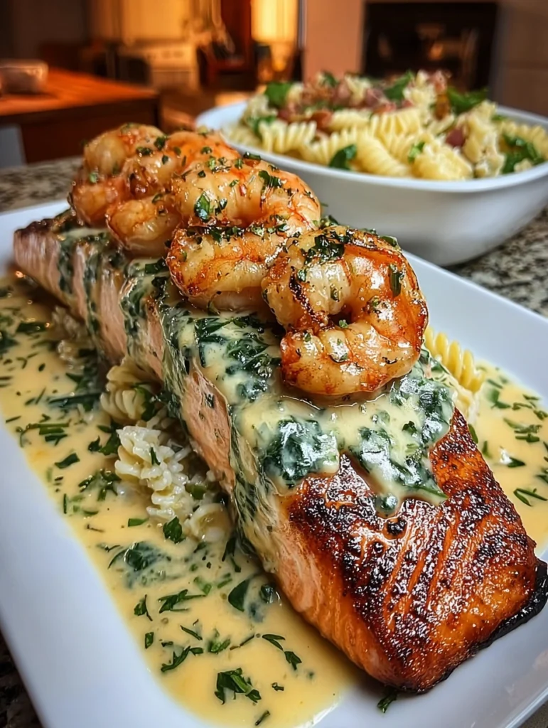 Creamy Tuscan Salmon with Garlic Shrimp
