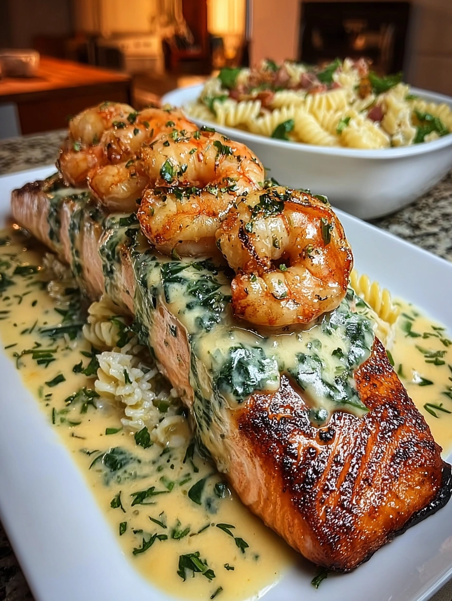 Creamy Tuscan Salmon with Garlic Shrimp