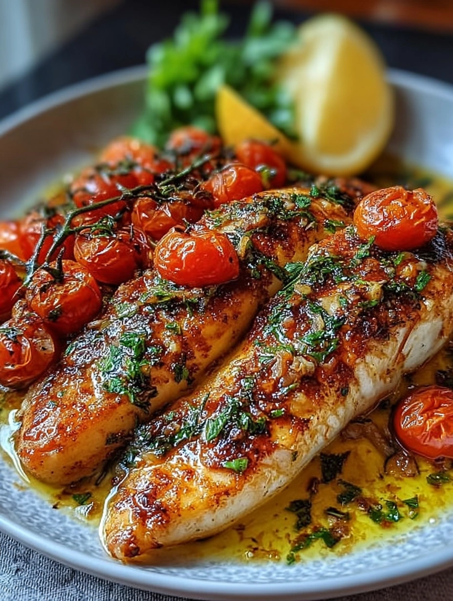 Pan-Seared Lemon Garlic Fish with Blistered Tomatoes