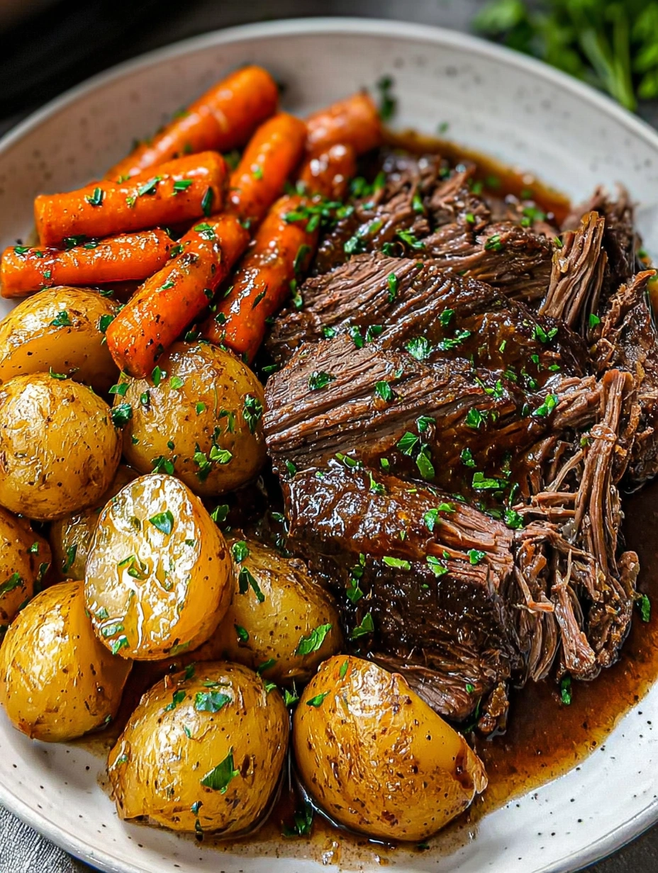 Slow-Braised Beef Pot Roast with Herb Potatoes & Carrots