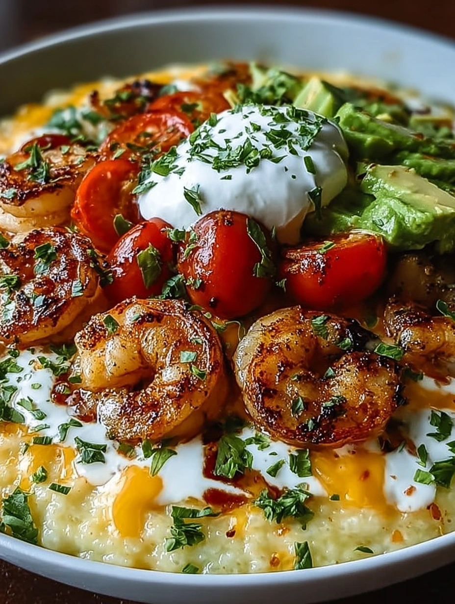 Cheesy Shrimp Avocado Grits Bowl