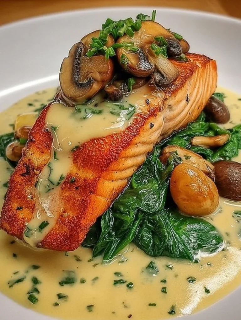 Creamy Tuscan-Style Salmon with Spinach and Mushrooms