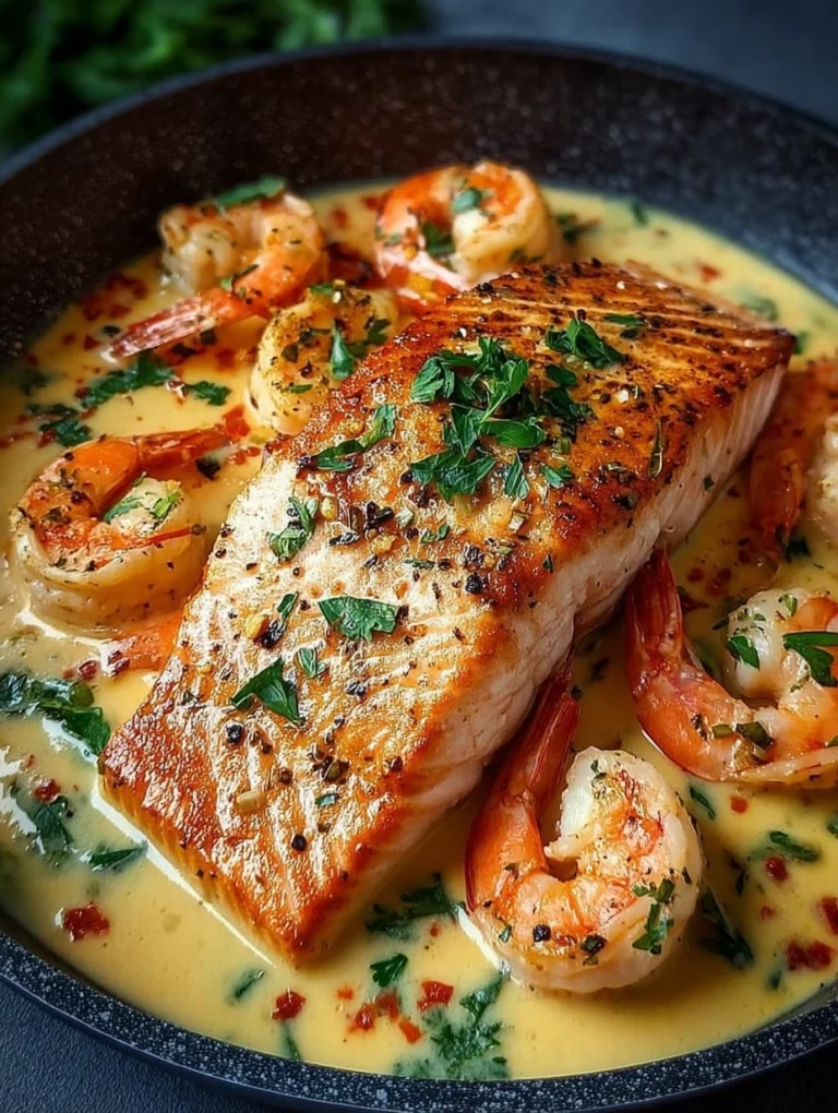 Creamy Garlic Butter Salmon & Shrimp Skillet