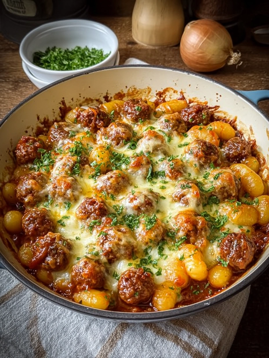 Cheesy Meatball Gnocchi Skillet