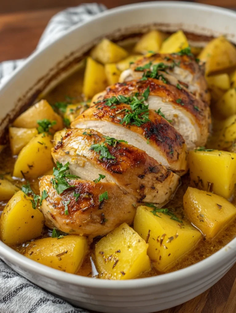 Juicy Roasted Chicken with Potatoes in Garlic Herb Sauce