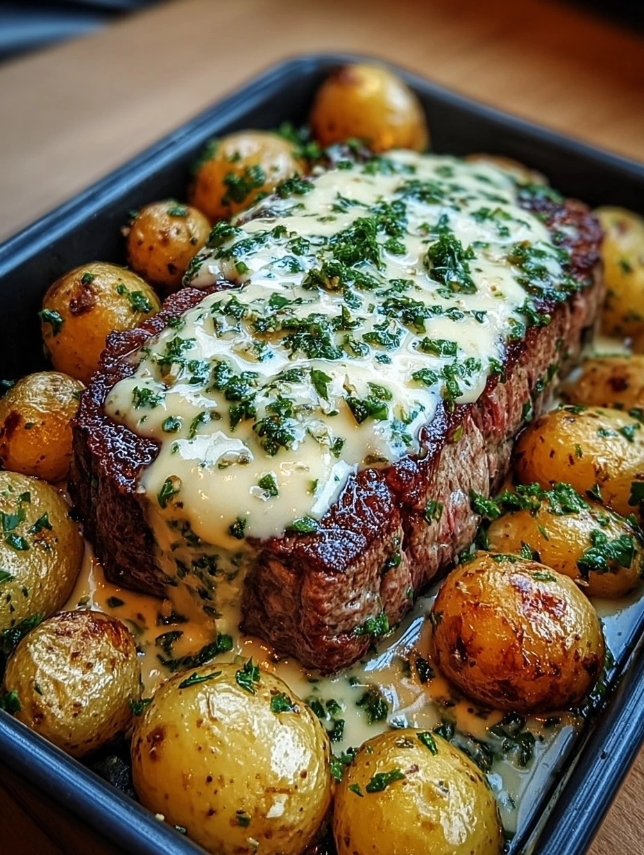 Creamy Garlic Steak and Baby Potatoes