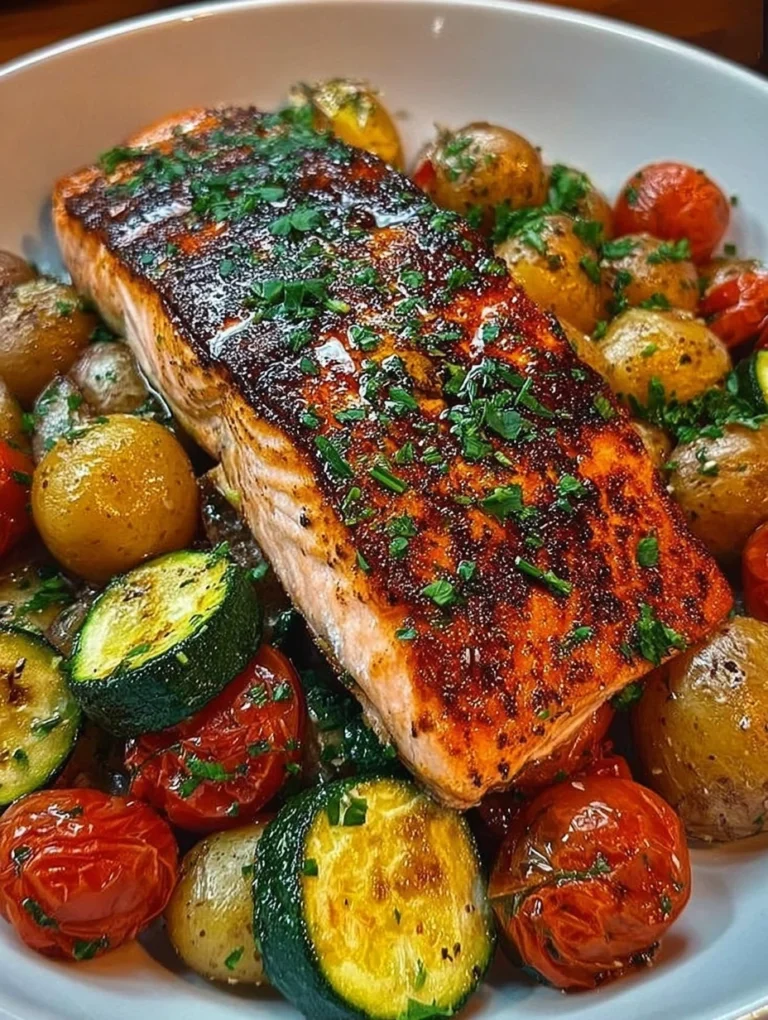Pan-Seared Salmon with Roasted Baby Potatoes & Zucchini