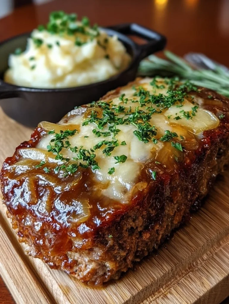 Savory Meatloaf with Onion Gravy & Mashed Potatoes