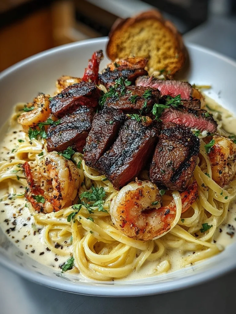 Creamy Cajun Steak & Shrimp Alfredo