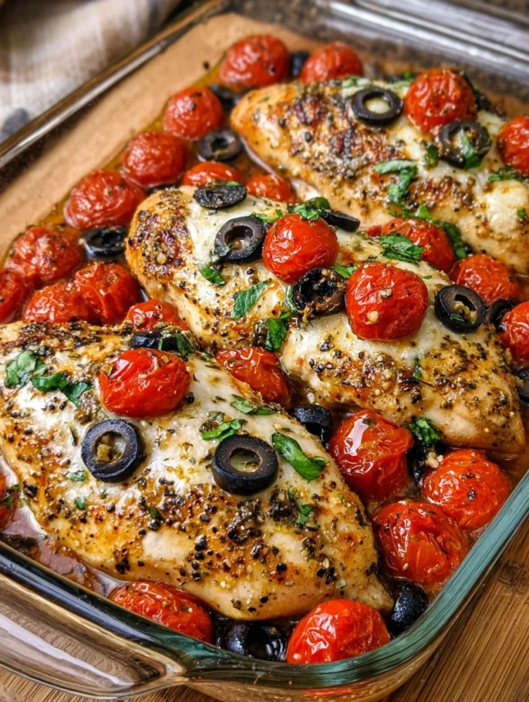Mediterranean Baked Chicken with Juicy Tomatoes & Briny Olives