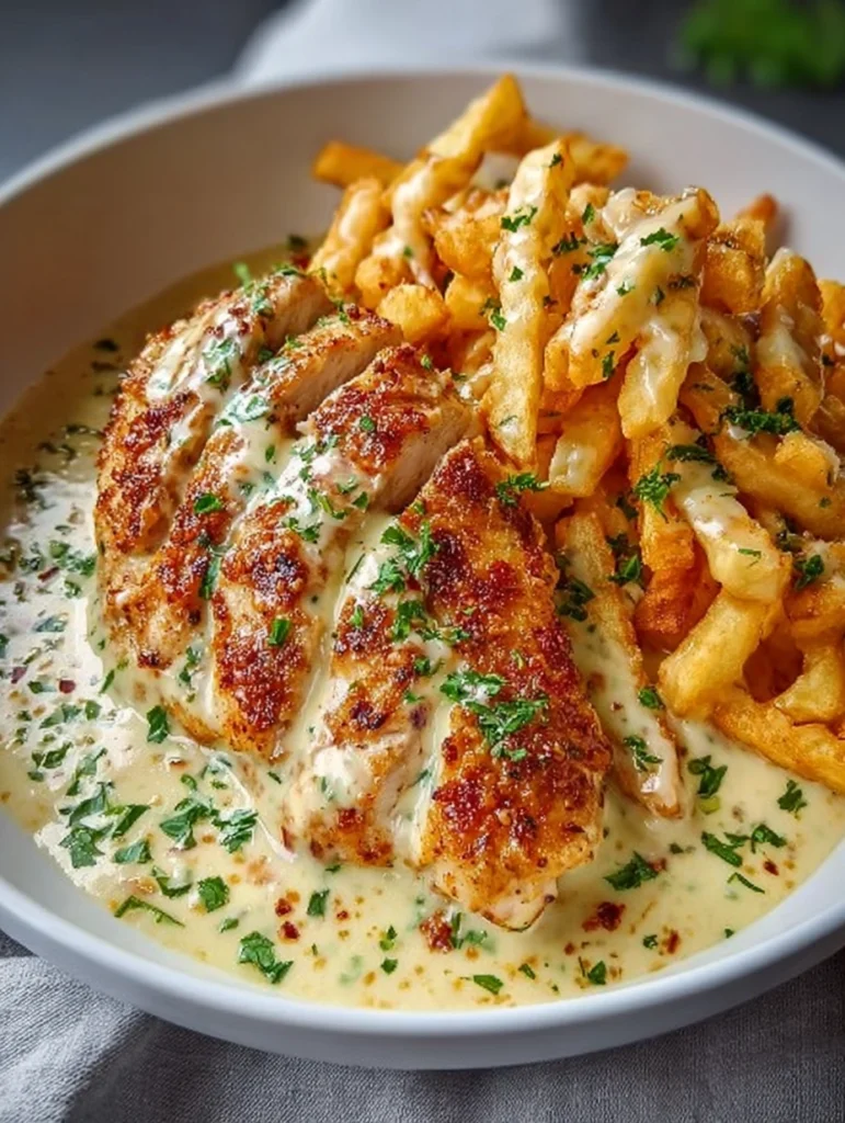 Creamy Parmesan Chicken with Cheesy Fries