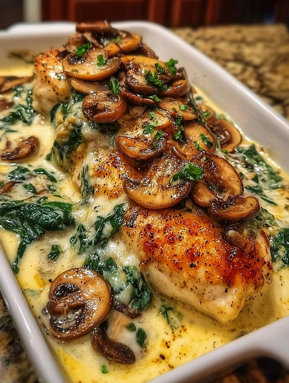 Creamy Spinach Mushroom Chicken Bake